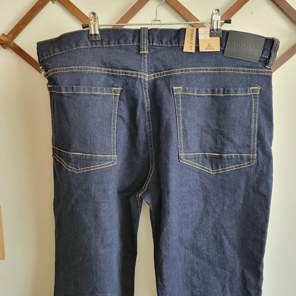 NWT Prana Feener Jean Organic Cotton Dark Wash Straight Fit 38 × 30
